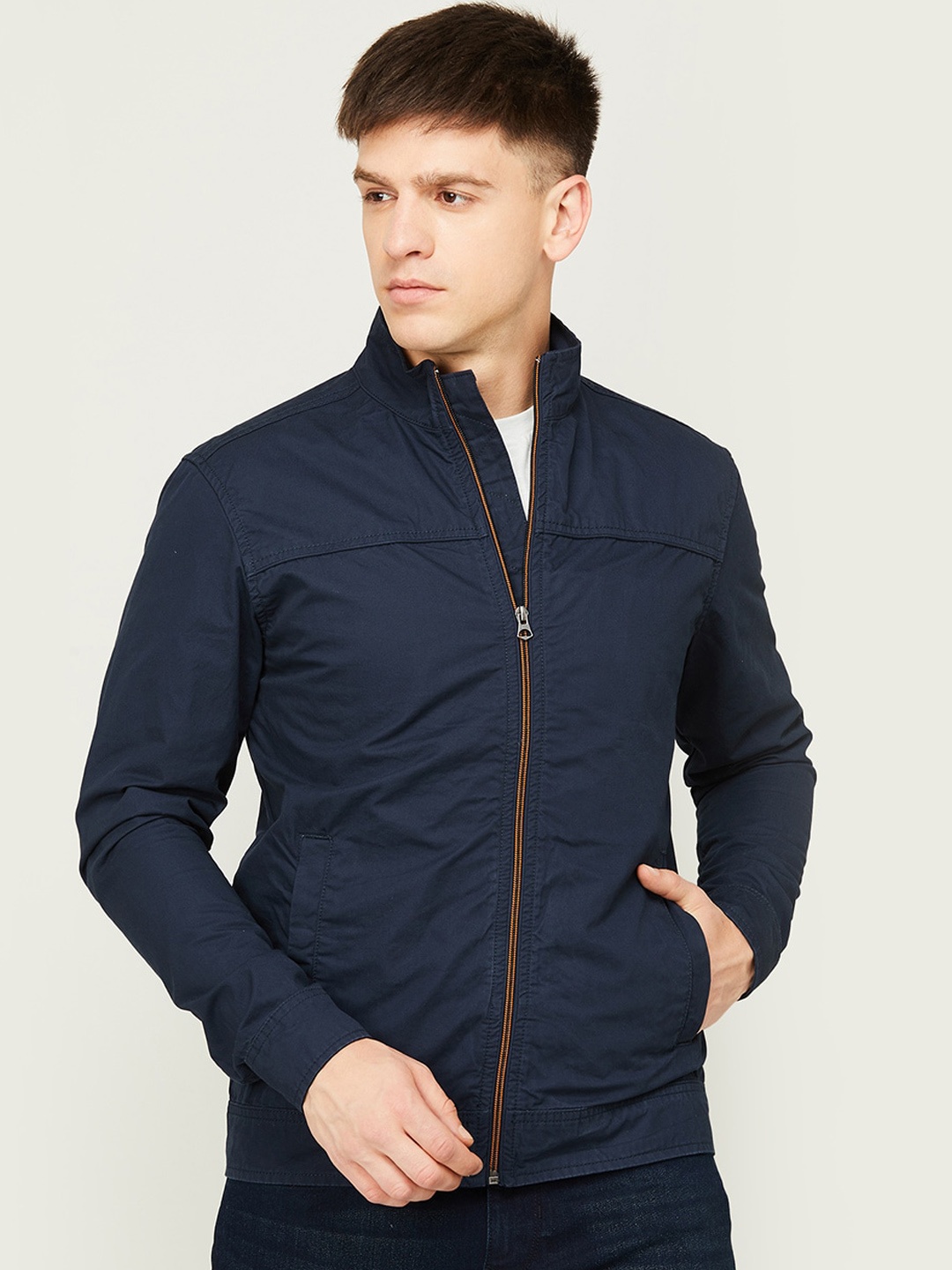 

Fame Forever by Lifestyle Stand Collar Bomber Jacket, Navy blue