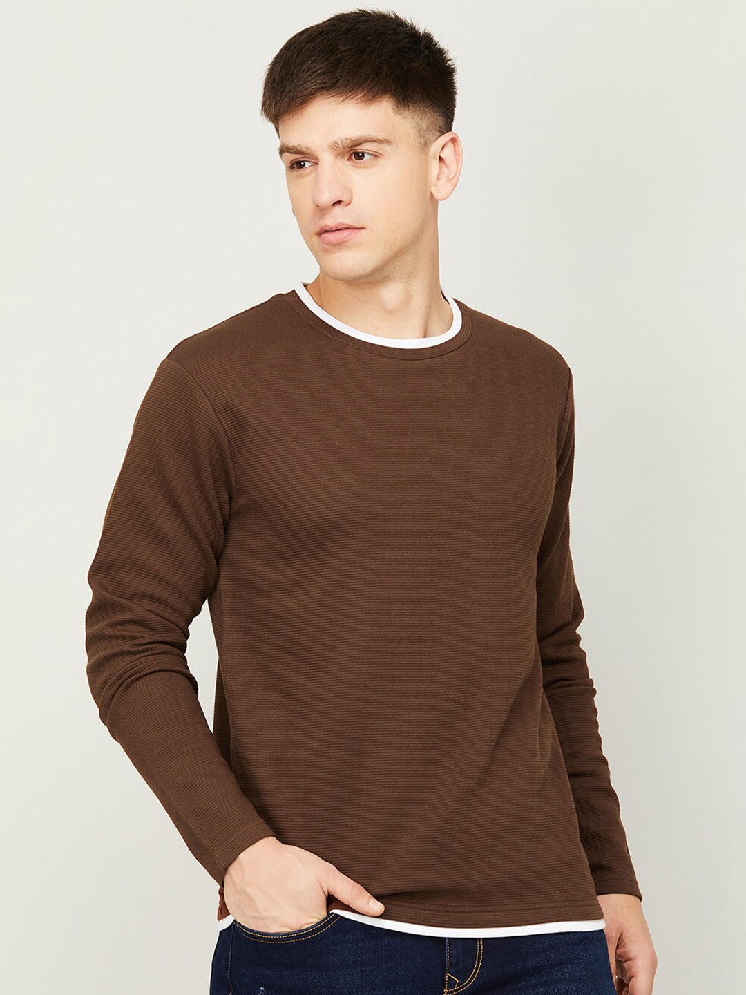 

Fame Forever by Lifestyle Round Neck Cotton T-shirt, Brown