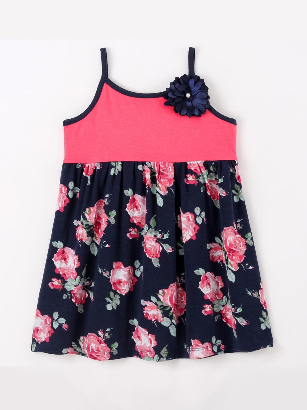 

CrayonFlakes Girls Floral Printed Fit & Flare Dress, Navy blue
