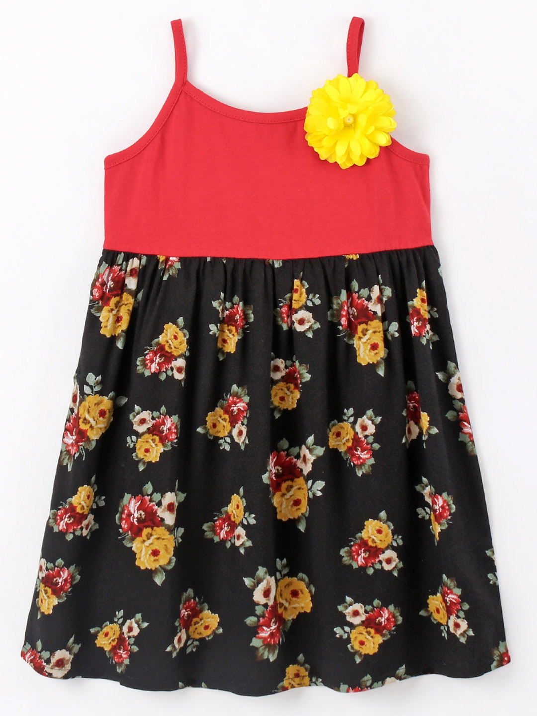 

CrayonFlakes Girls Floral Printed Fit & Flare Dress, Black