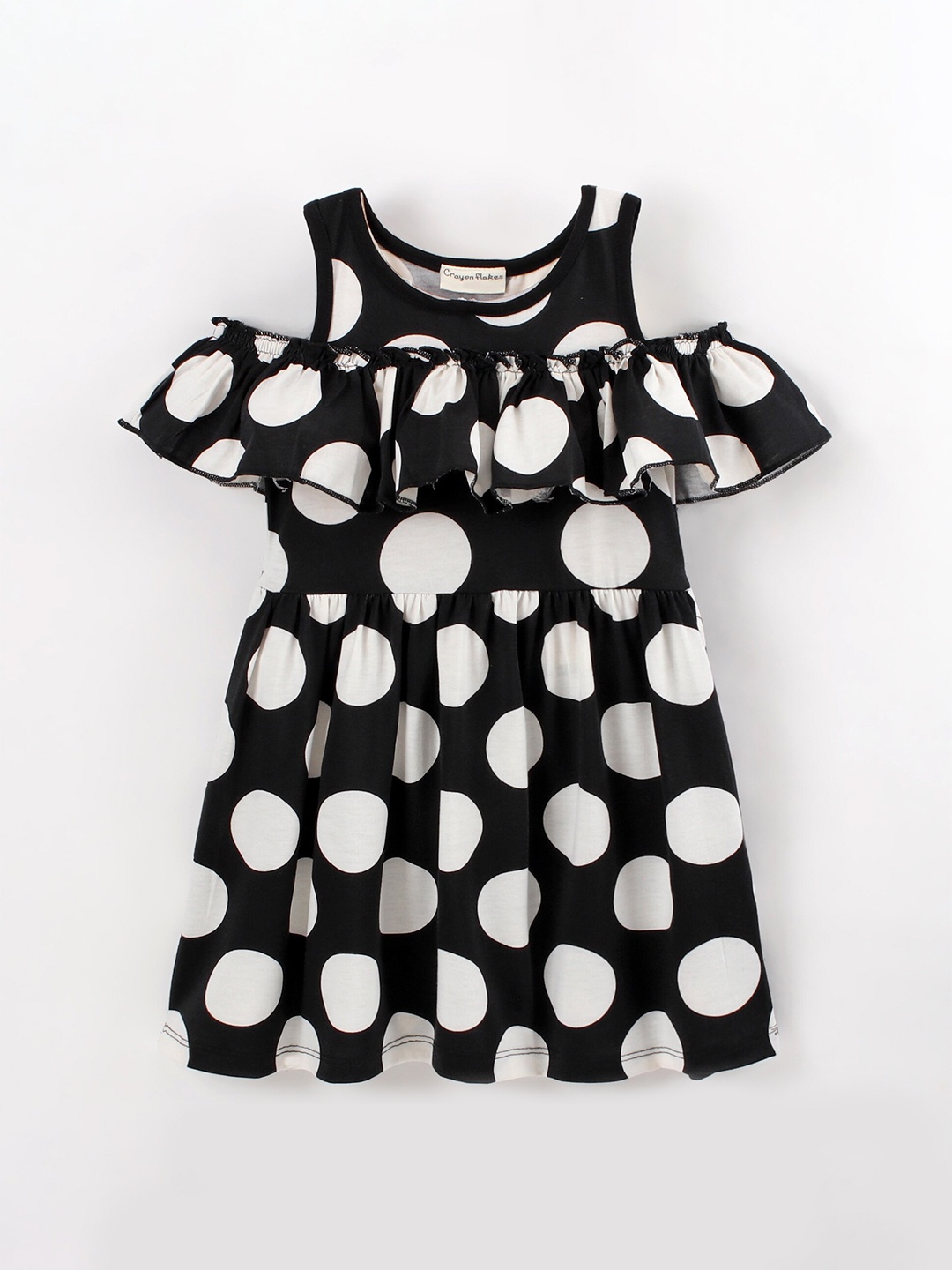 

CrayonFlakes Black Polka Dot Print Cold-Shoulder Fit & Flare Dress