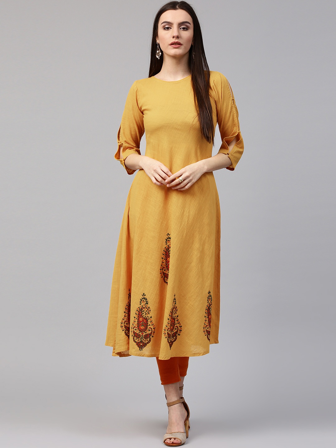 

Nayo Women Mustard Yellow Block Print A-Line Kurta