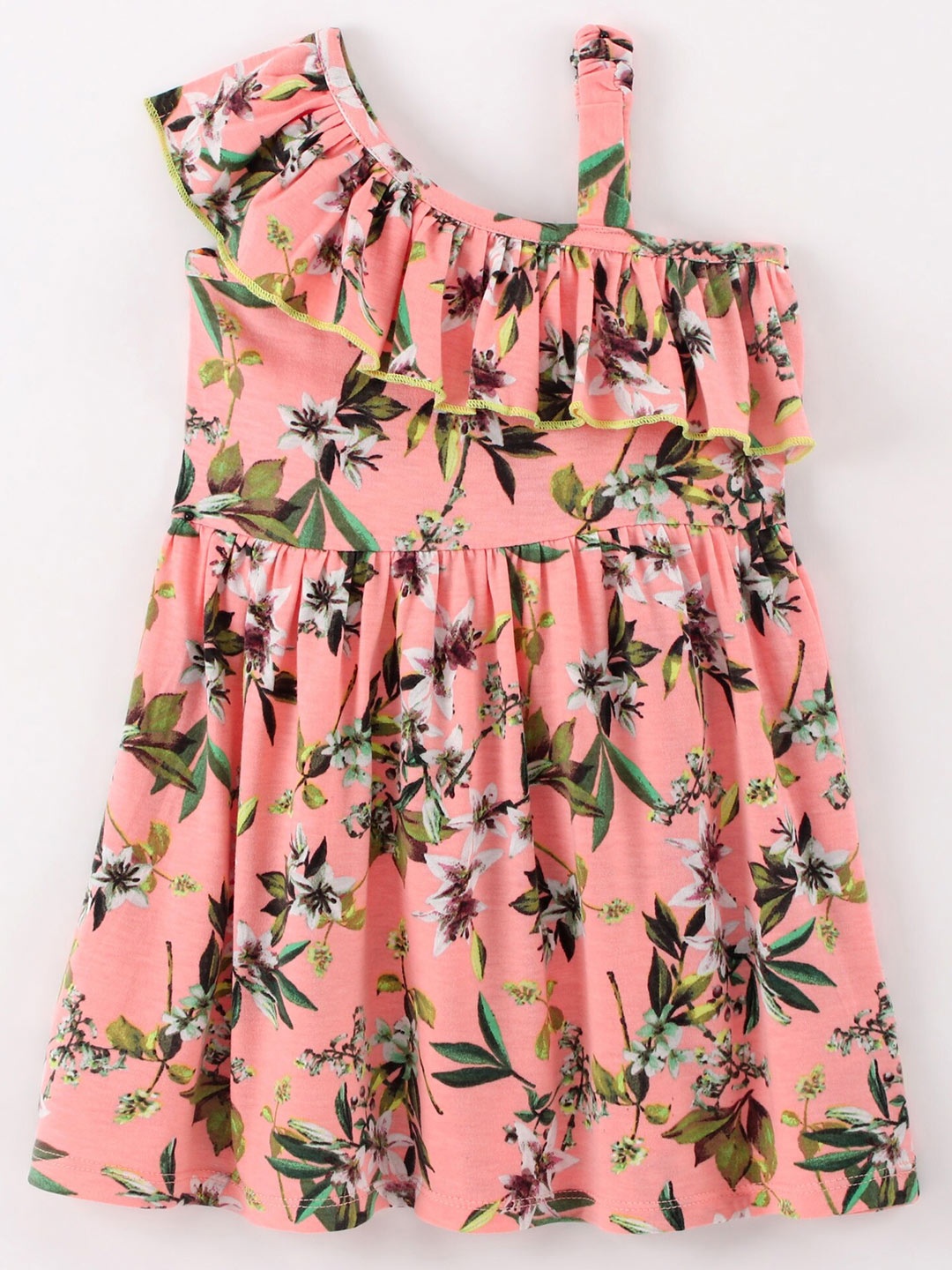 

CrayonFlakes Floral Printed Ruffles Fit &Flare Dress, Peach