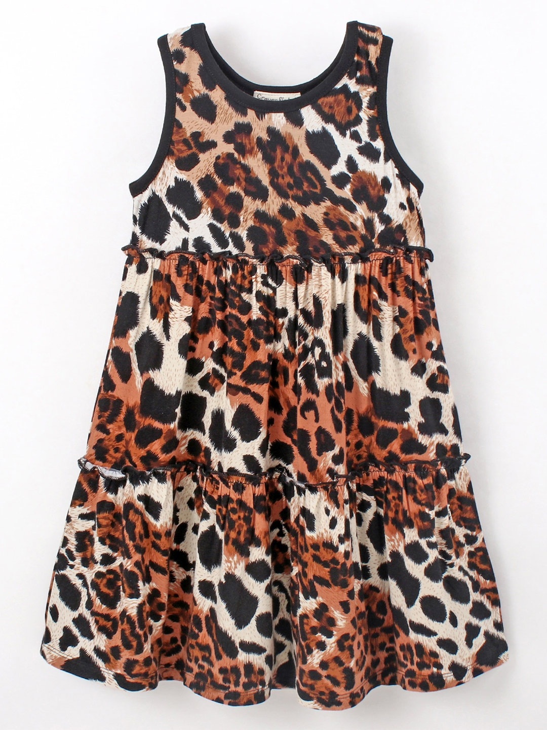

CrayonFlakes Girls Animal Printed Tiered Fit & Flare Maxi Dress, Brown