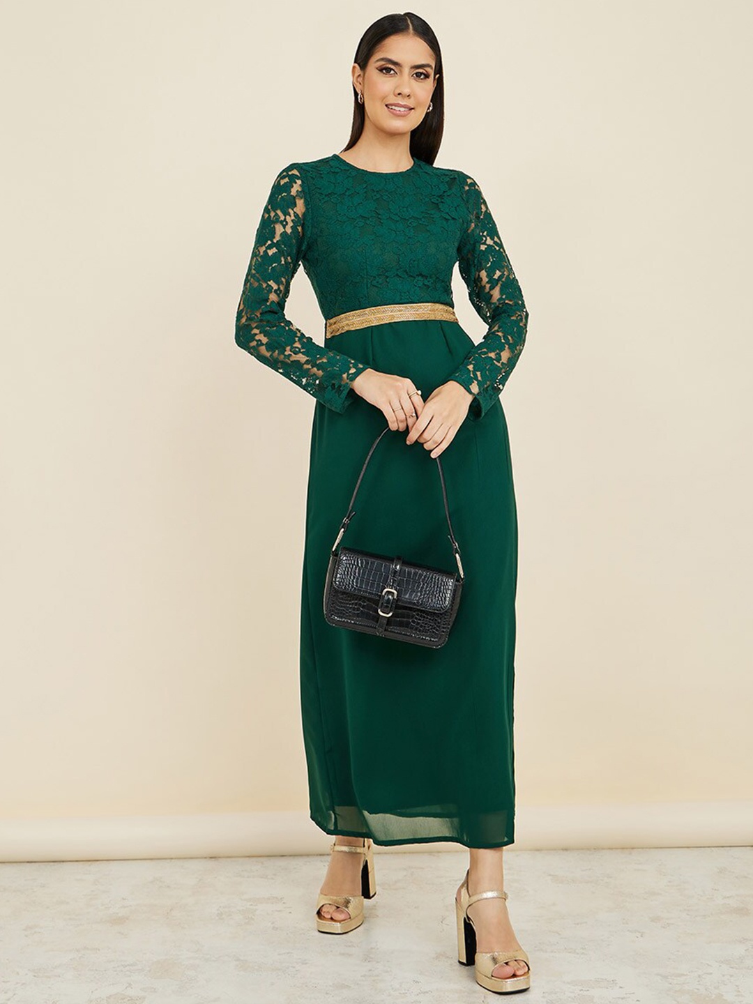 

Styli Green Self Design Sheath Maxi Dress