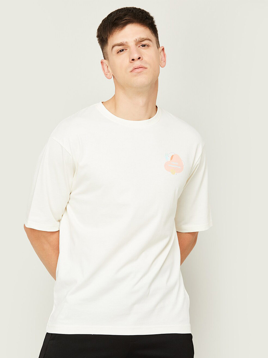 

Kappa Typography Printed Drop-Shoulder Sleeves Cotton T-shirt, Off white
