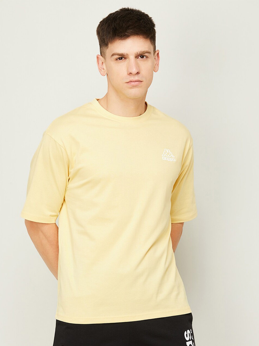 

Kappa Typography Printed Drop-Shoulder Sleeves Cotton Relaxed Fit T-shirt, Yellow