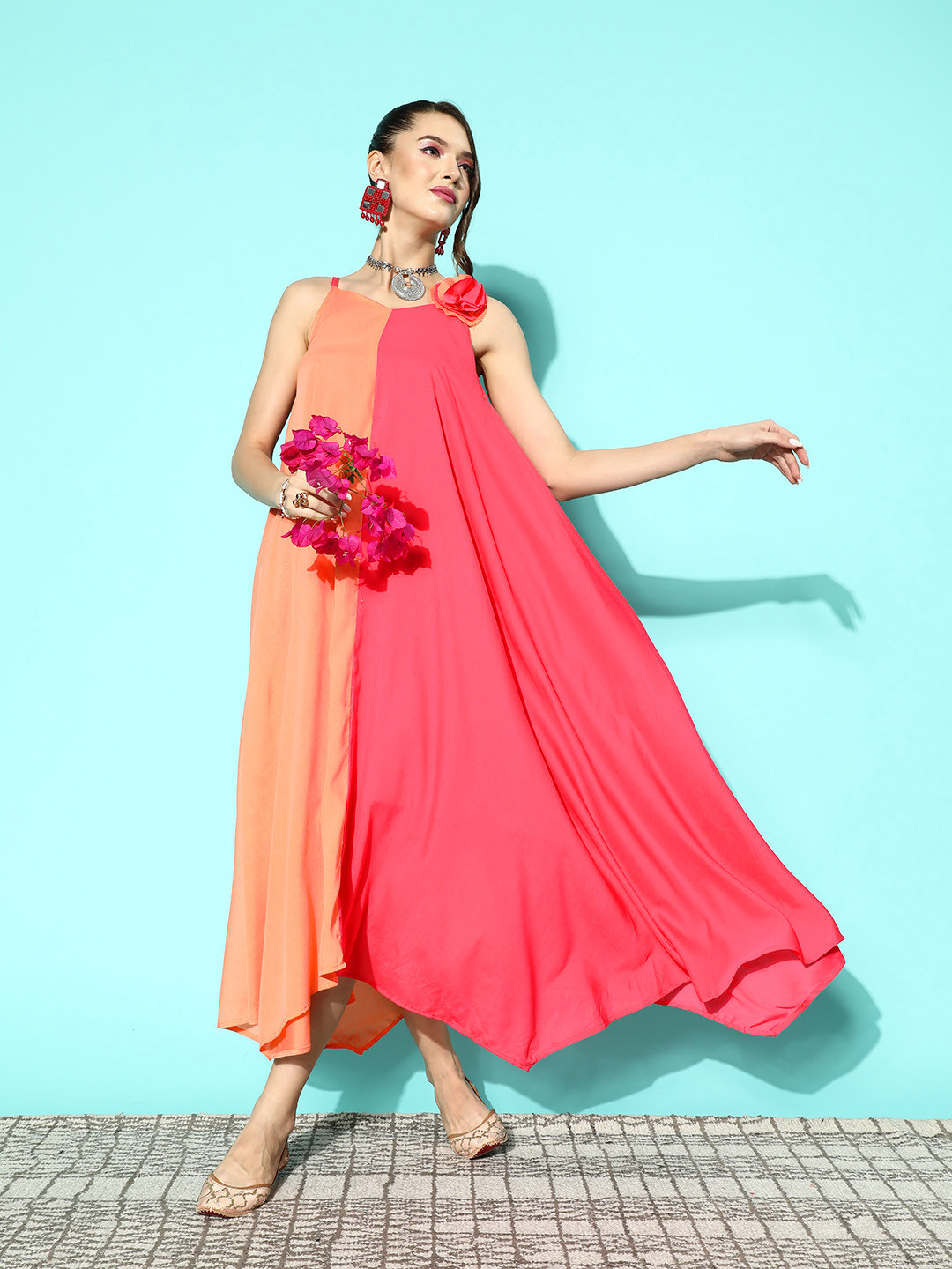 

Kvsfab Colourblocked A-Line Maxi Dress, Orange