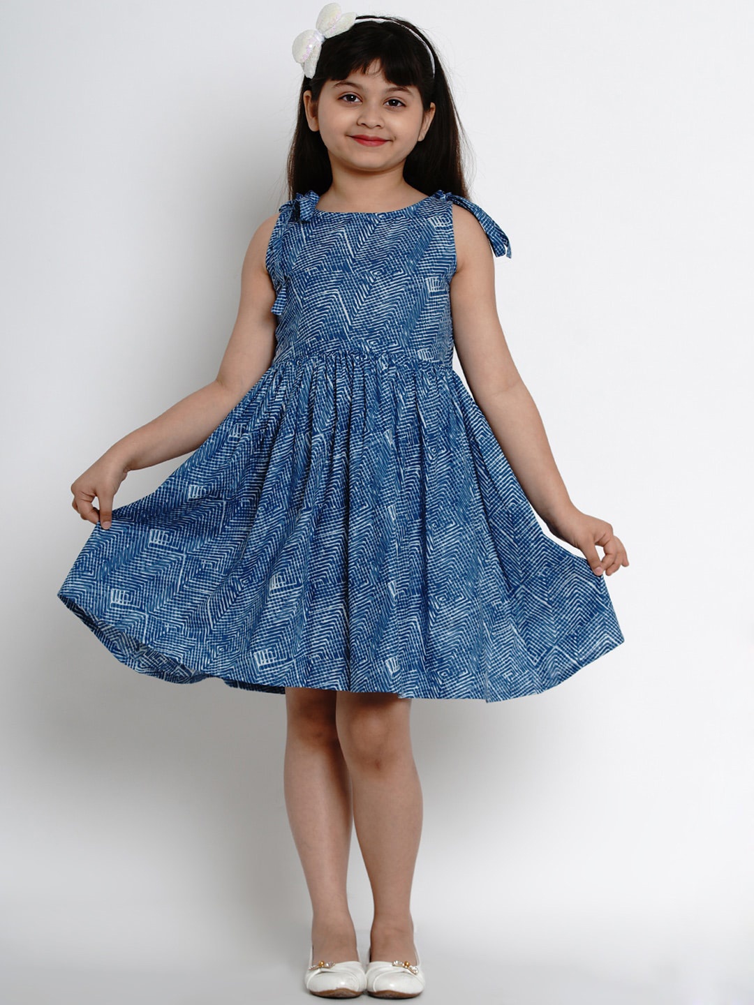 

Bitiya by Bhama Girls Geometric Printed Fit & Flare Dress, Blue