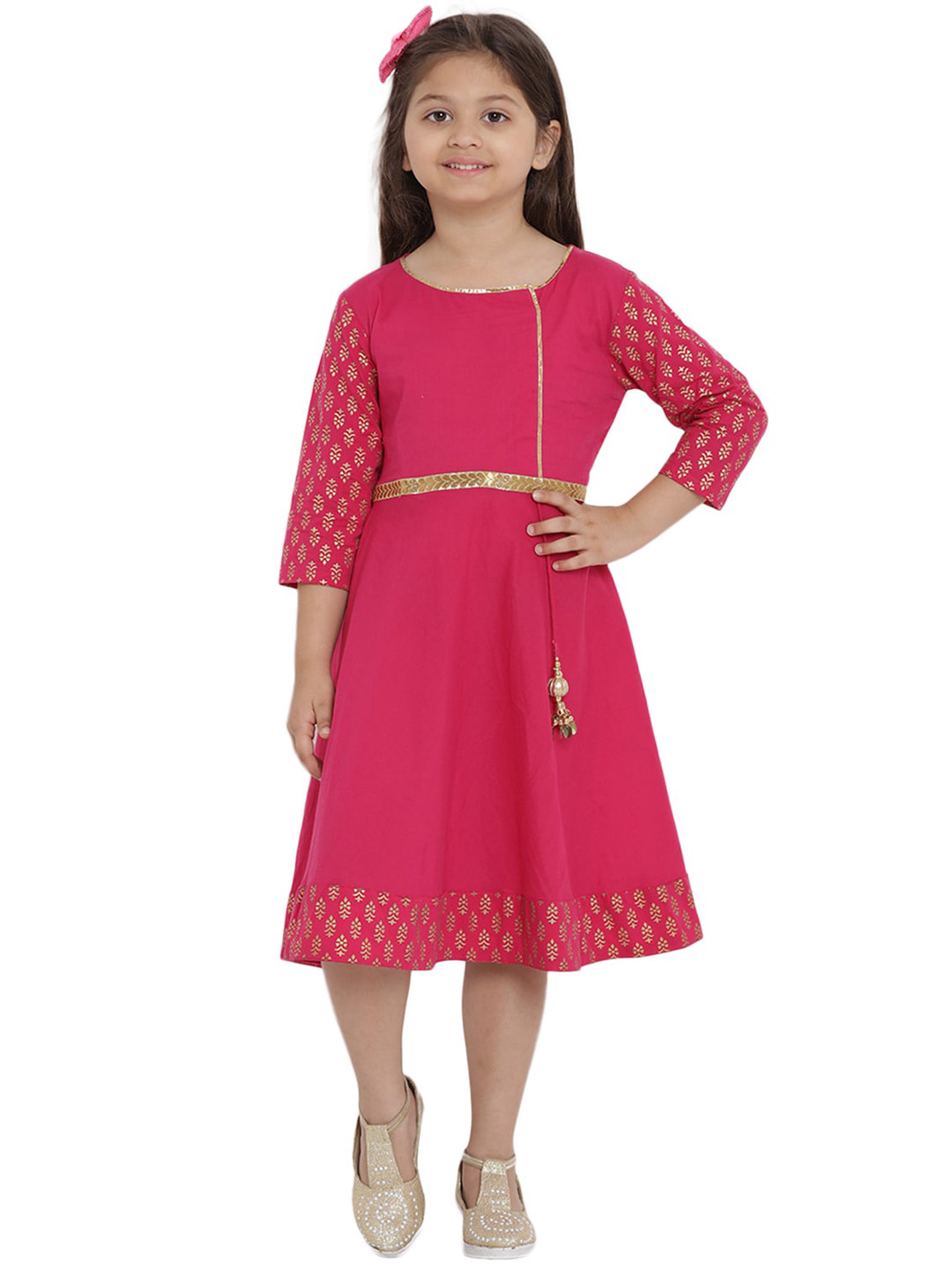 

Bitiya by Bhama Girls Floral Printed A-Line Dress, Pink