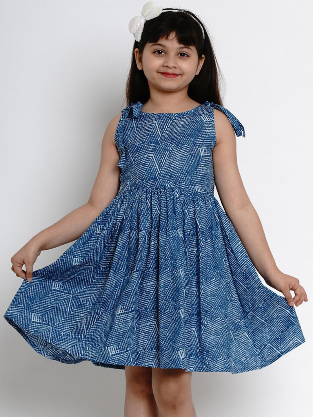 

Bitiya by Bhama Girls Geometric Printed Fit & Flare Dress, Blue