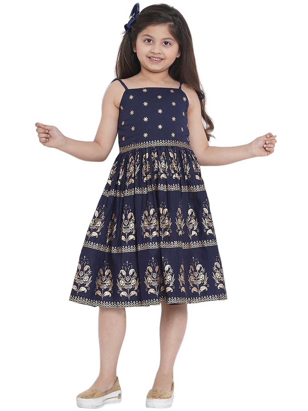 

Bitiya by Bhama Girls Floral Printed Fit & Flare Dress, Blue