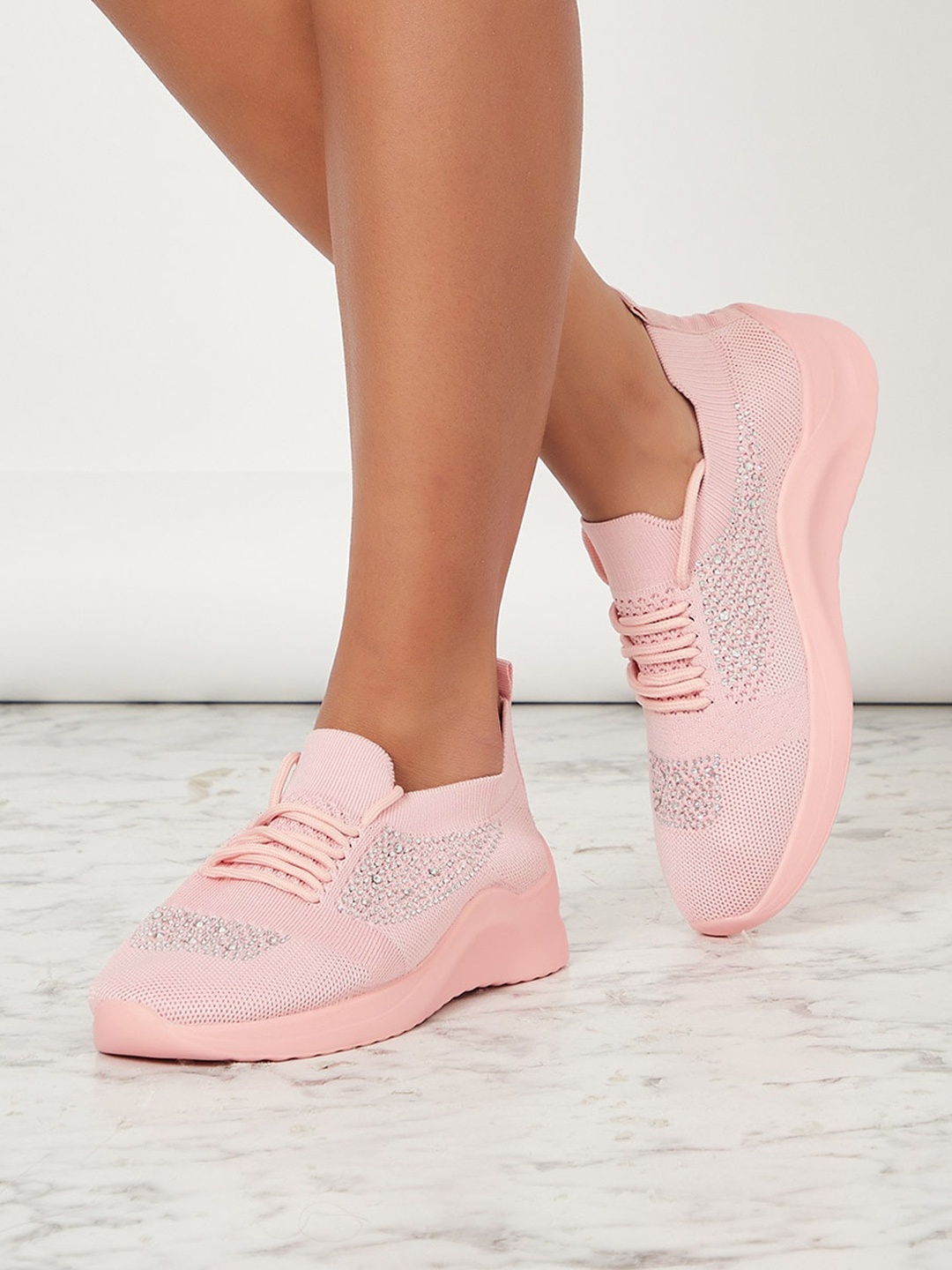 

Styli Women Woven Design Comfort Insole Basics Sneakers, Pink