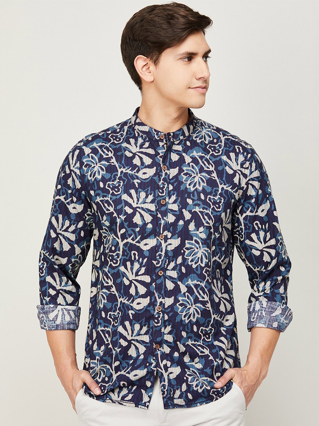 

Melange by Lifestyle Floral Printed Cotton Casual Shirt, Navy blue