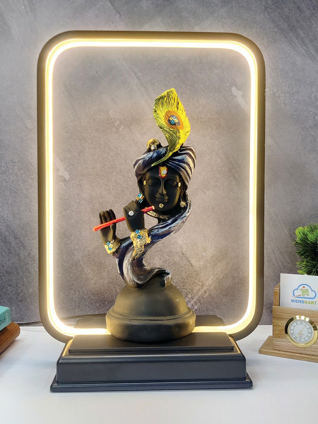 

WENS Black & Blue Lord Krishna Statue Decorative Set With LED Light