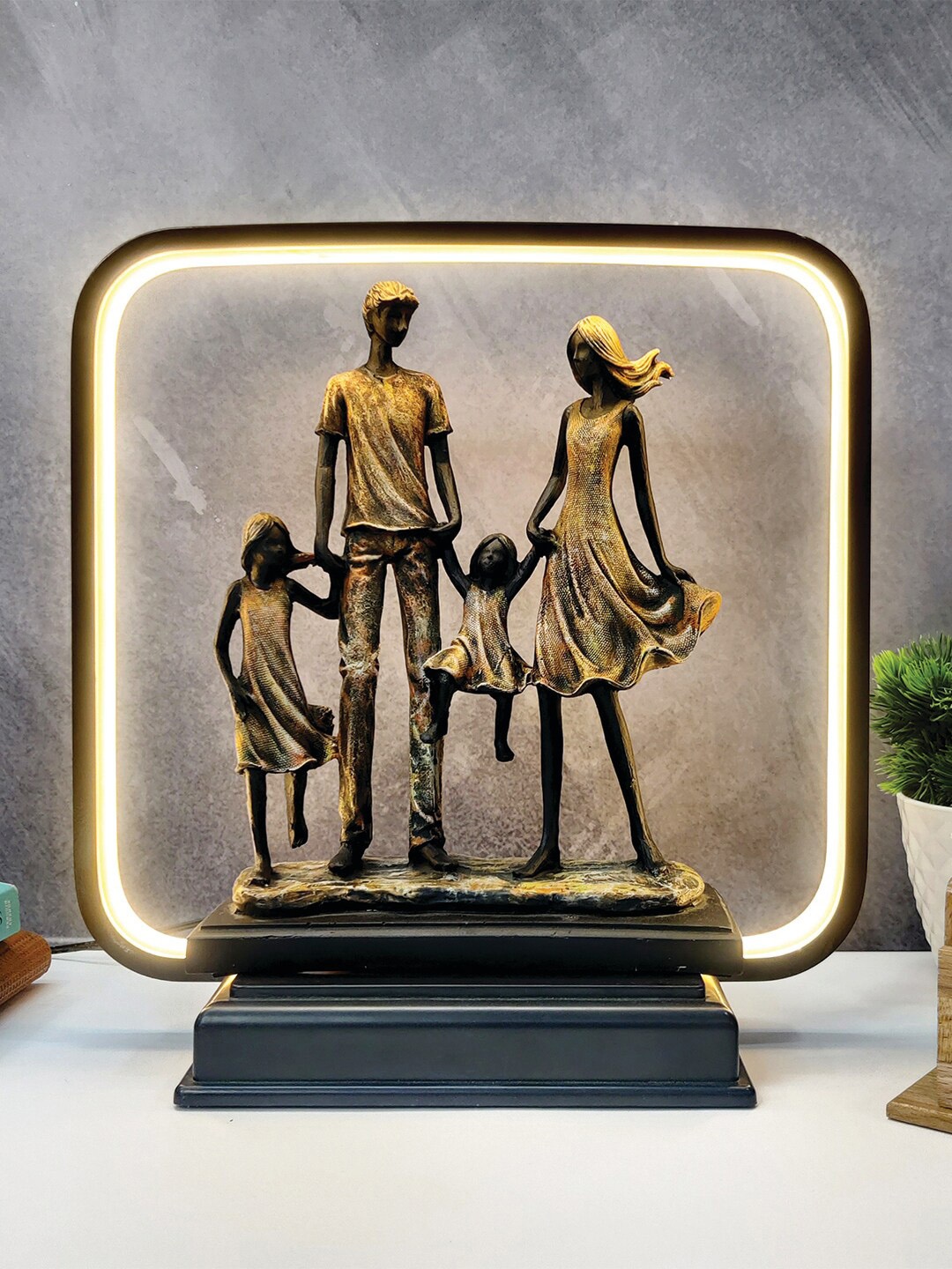 

WENS Black & Gold Toned Family Figurines Statue With LED Light Showpiece