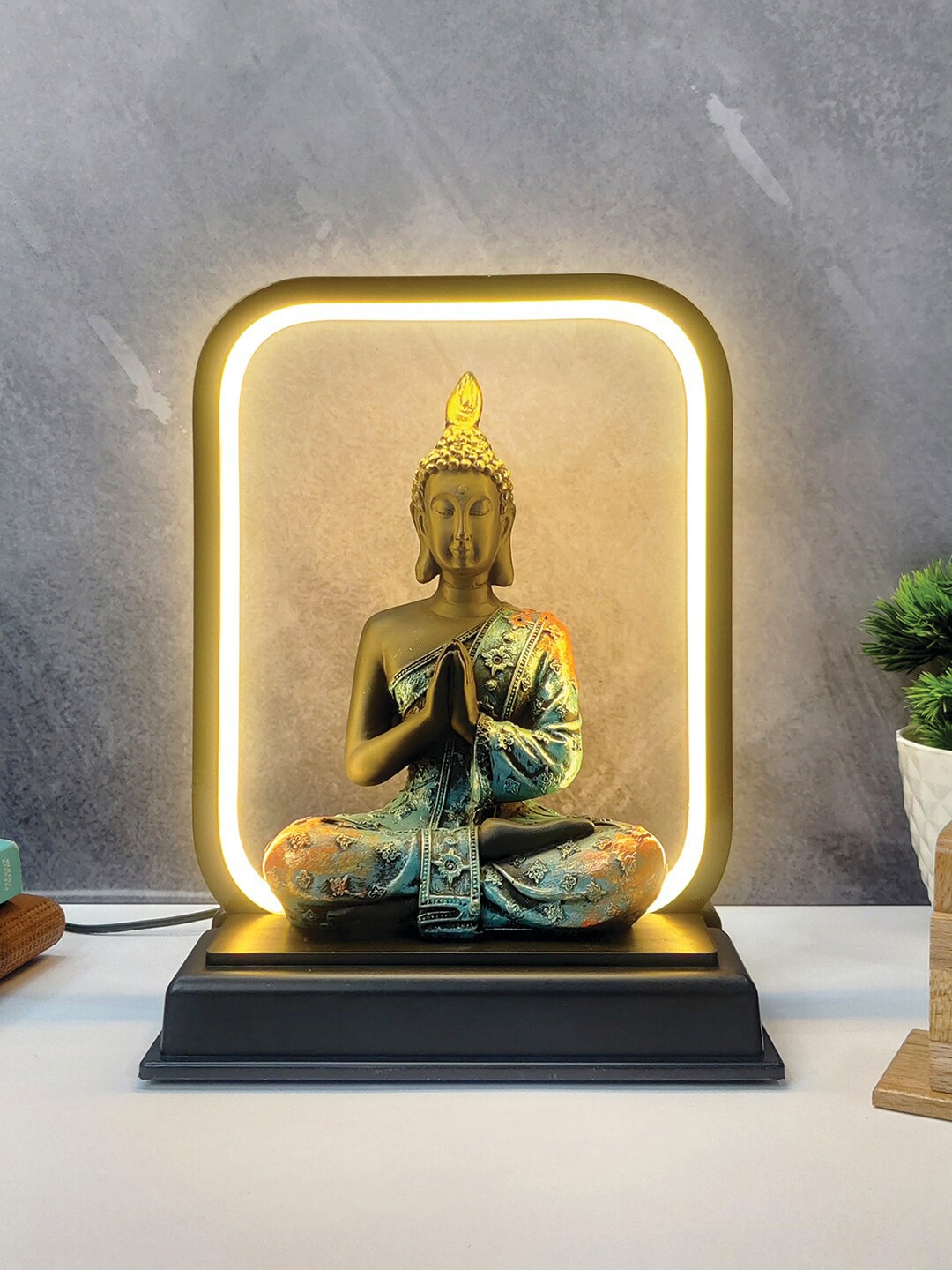 

WENS Black & Blue Palm Buddha Decorative Statue With LED Light