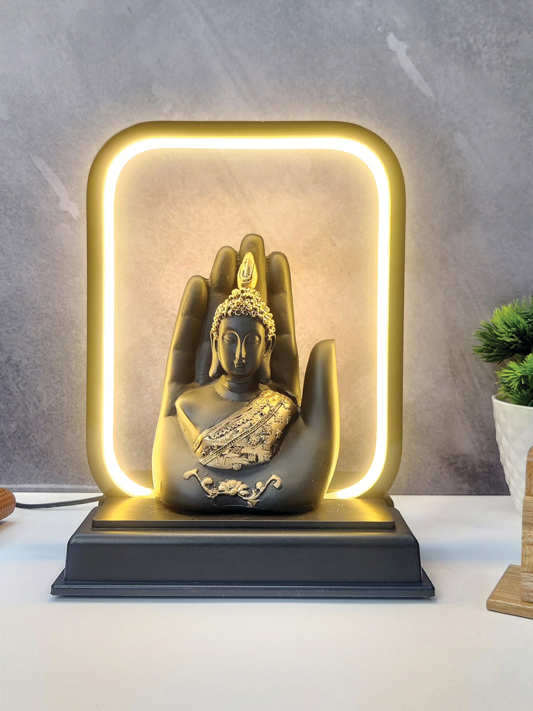 

WENS Black & Gold-Toned Palm Buddha Polyresin Statue Led Lamp Showpieces
