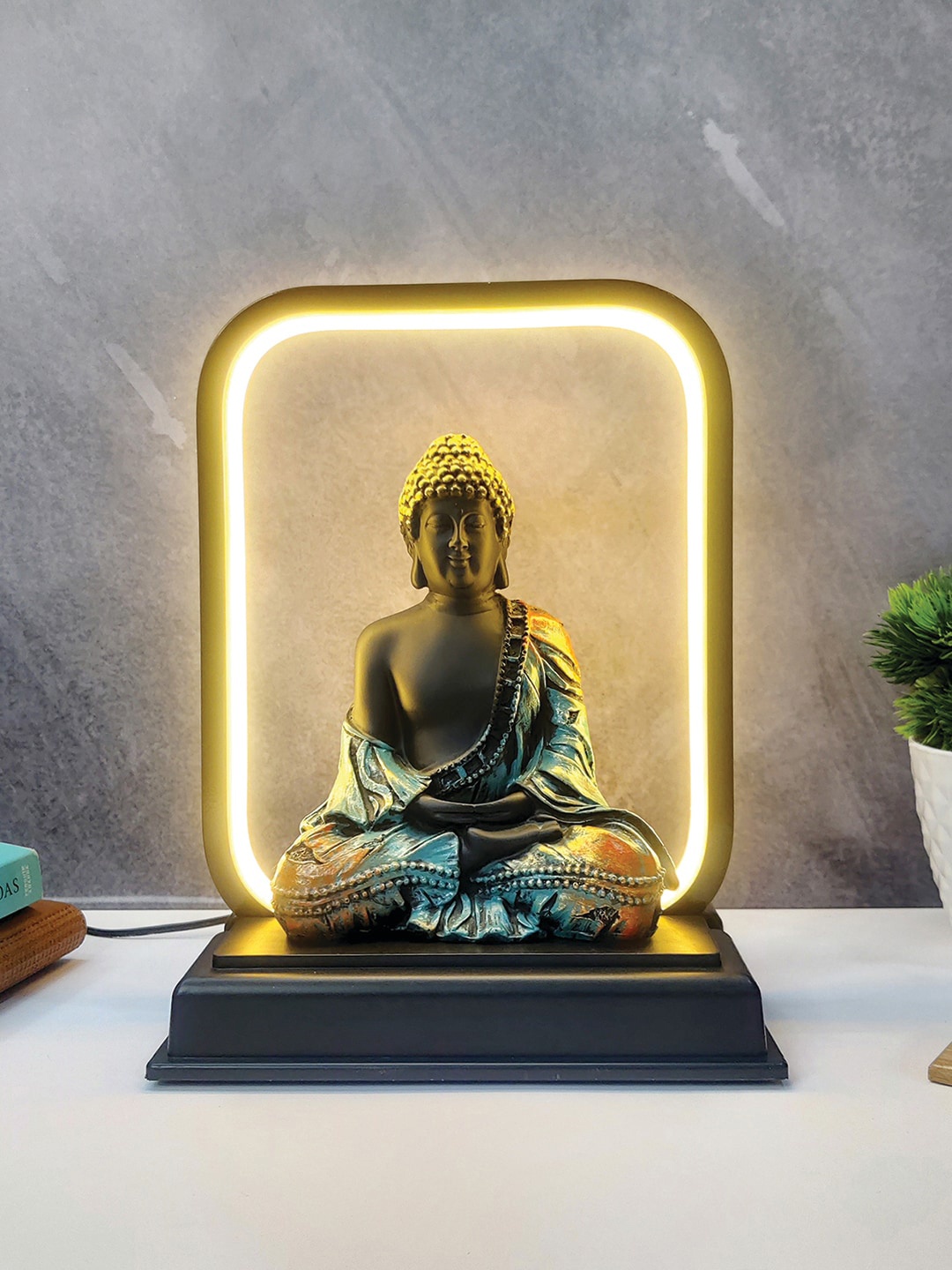 

WENS Black & Teal Blue Buddha Statue Showpiece With Led Lamp