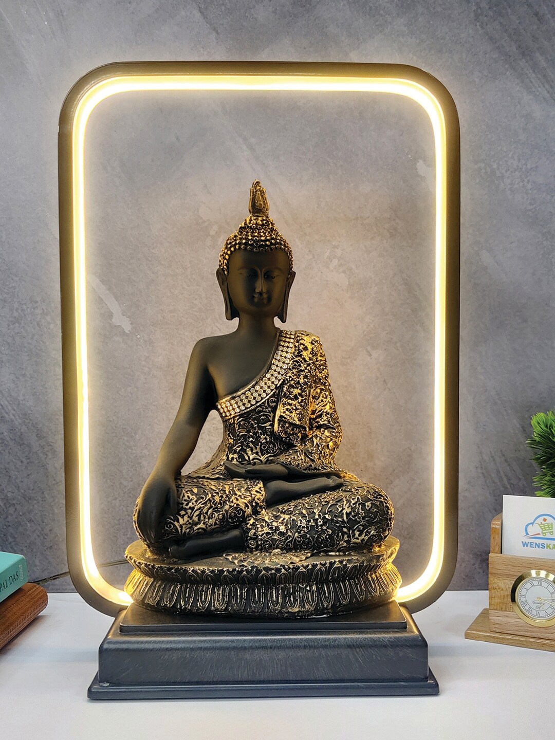 

WENS Gold-Toned Gautama Buddha Statue Decorative Set with LED Light