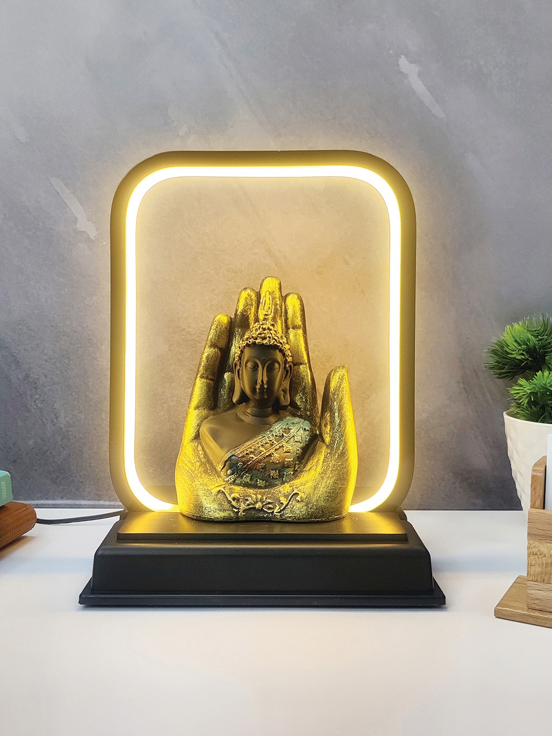 

WENS Black Palm Buddha Statue Led Lamp Showpiece
