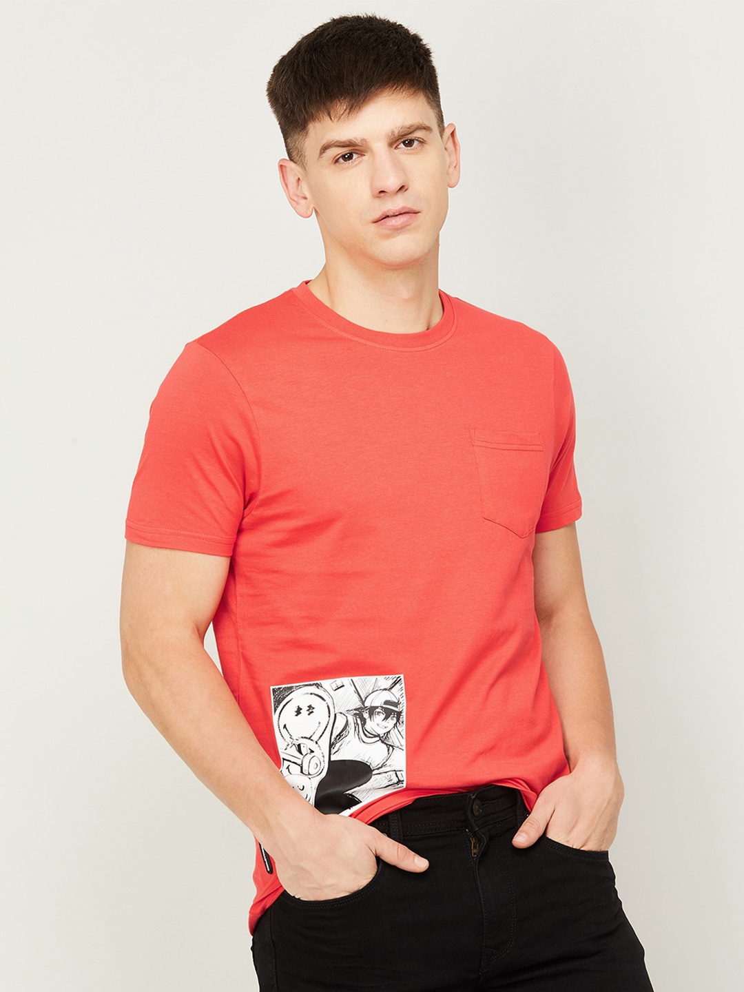 

SmileyWorld Graphic Printed Cotton T-shirt, Orange