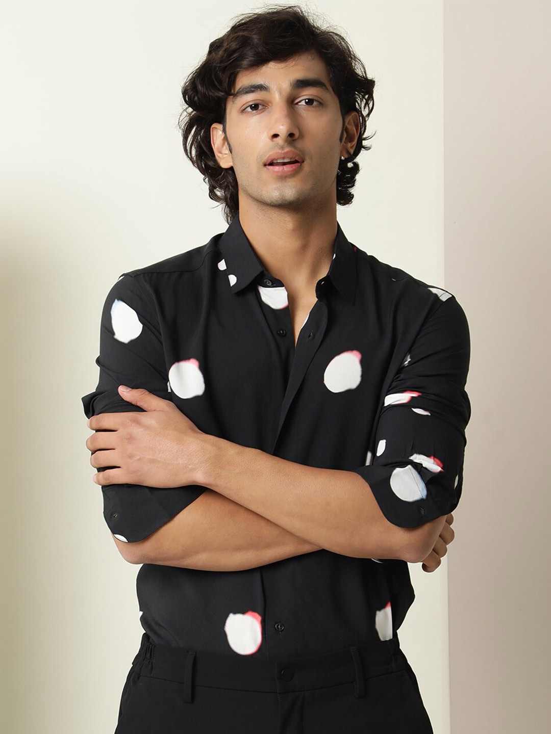 

RARE RABBIT Men Jive Slim Fit Printed Shirt, Black