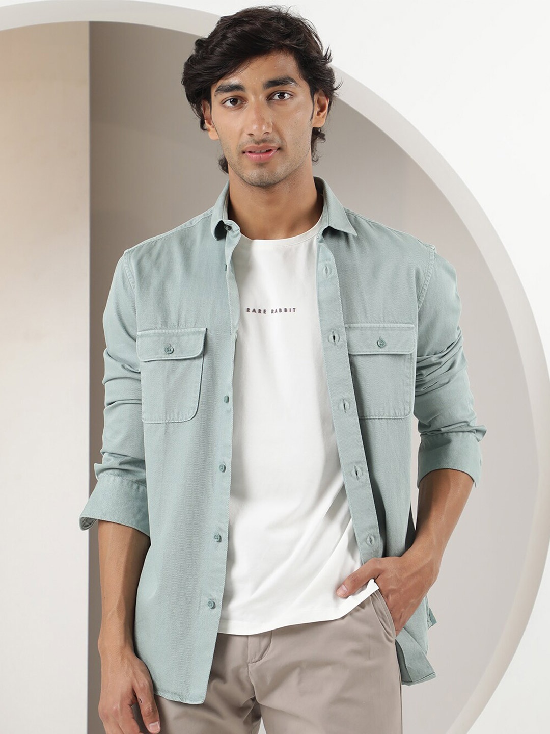 

RARE RABBIT Men Lyton Slim Fit Opaque Shirt, Sea green
