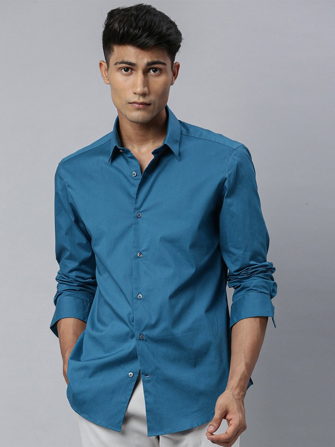 

RARE RABBIT Men Slim Fit Cotton Casual Shirt, Teal