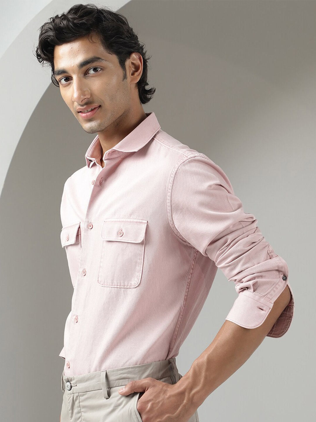 

RARE RABBIT Men Lyton Textu Slim Fit Cotton Shirt, Pink