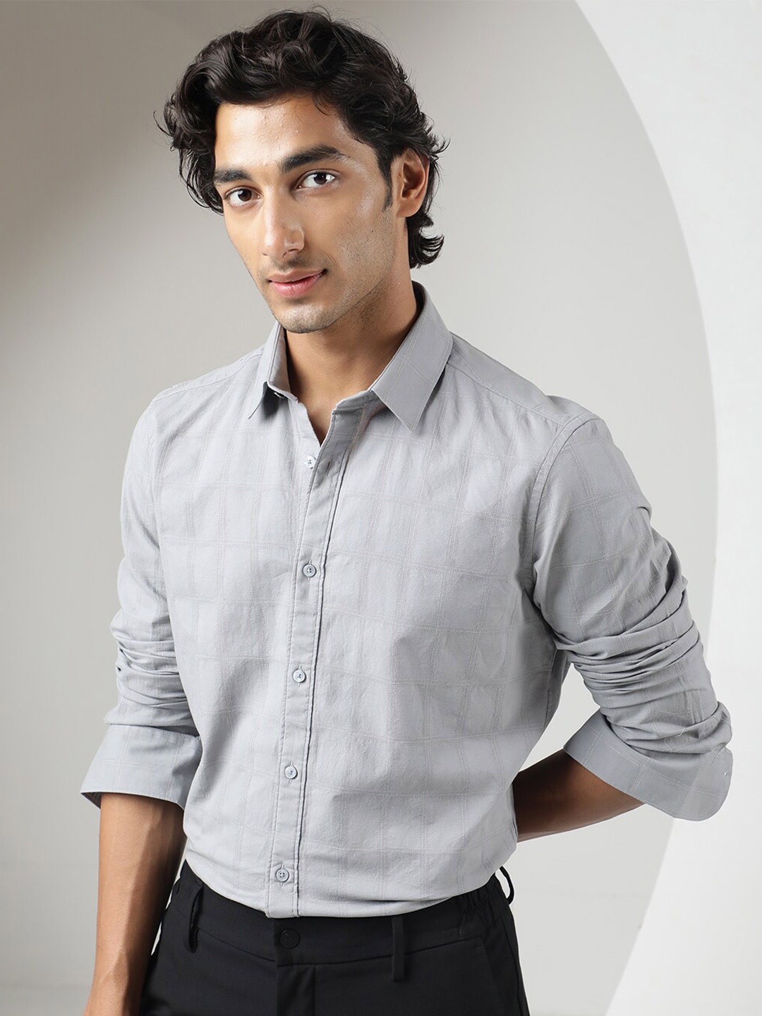 

RARE RABBIT Men Hecker Slim Fit Cotton Shirt, Grey