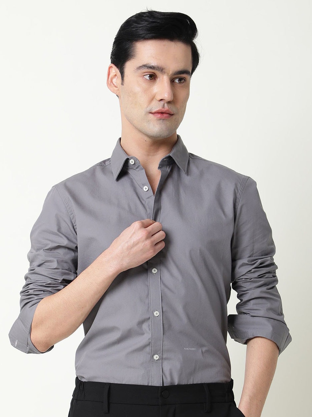 

RARE RABBIT Men Corpo Slim Fit Spread Collar Collar Shirt, Grey