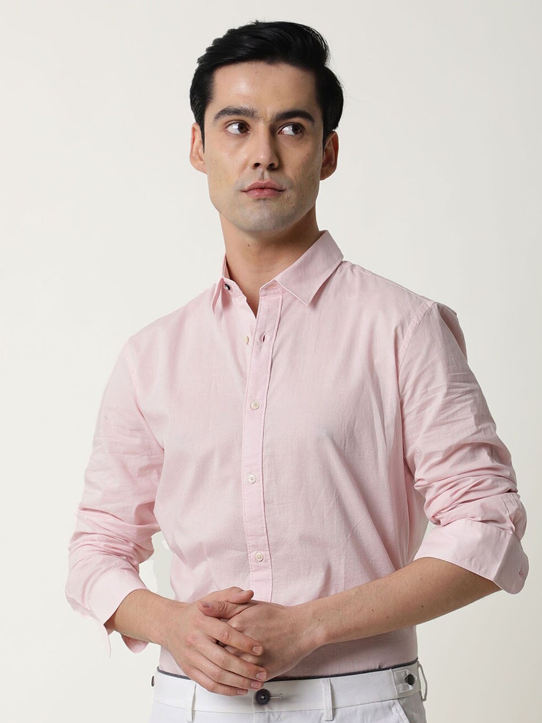 

RARE RABBIT Men Fullslee Slim Fit Spread Collar Cotton Shirt, Pink
