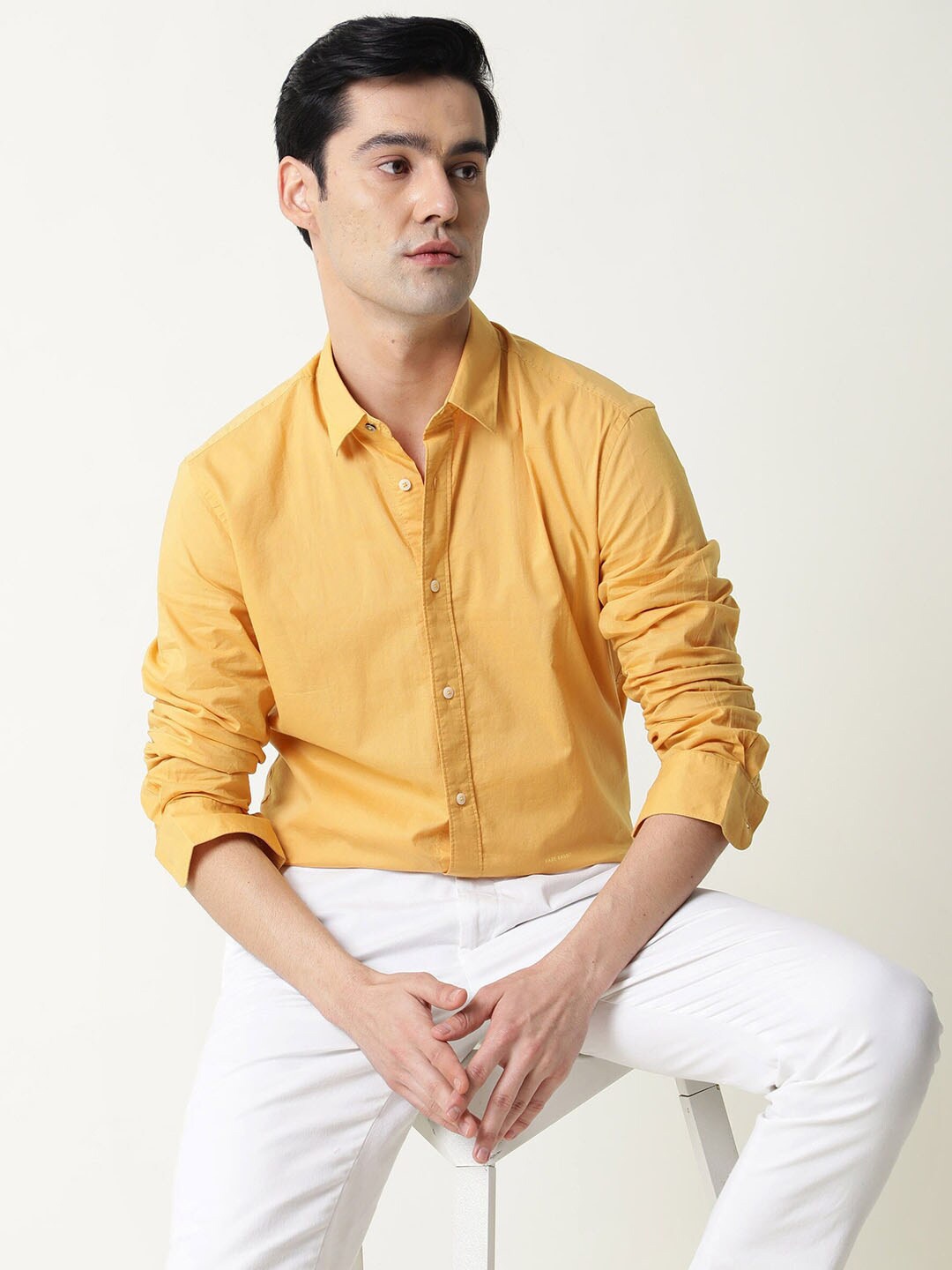 

RARE RABBIT Men Fullslee Slim Fit Cotton Shirt, Yellow