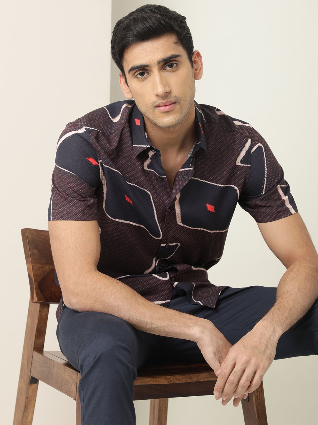 

RARE RABBIT Men Nistic Slim Fit Geometric Printed Shirt, Brown