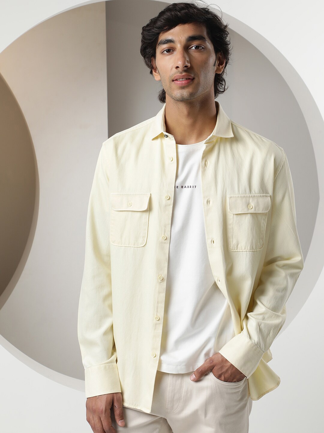 

RARE RABBIT Men Lyton Slim Fit Cotton Shirt, Yellow