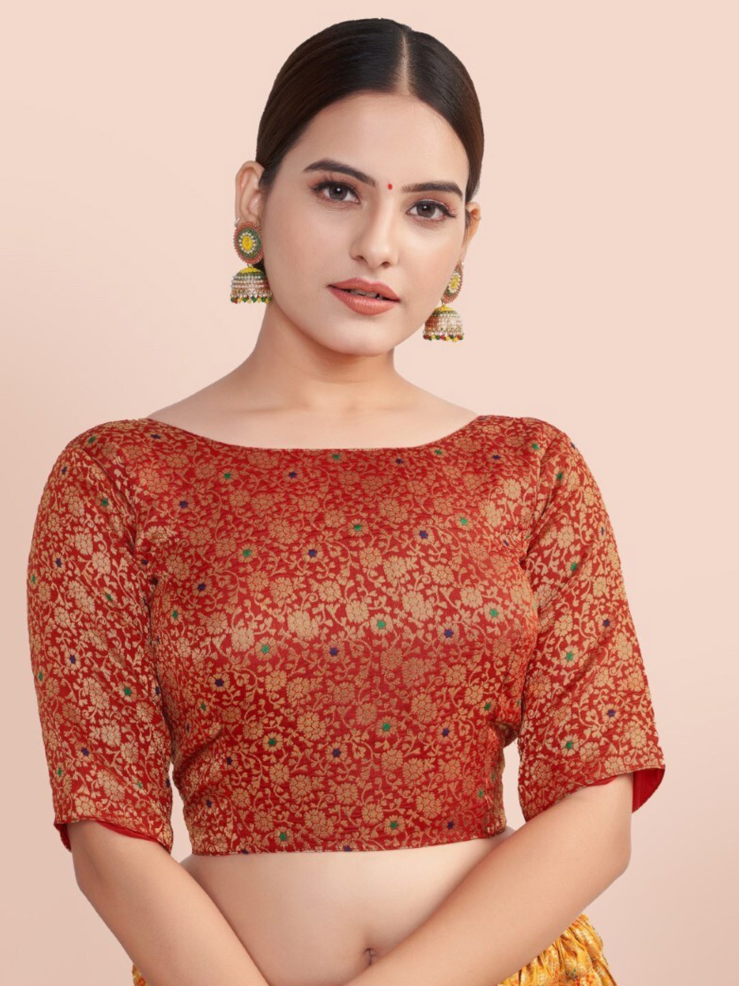 

HIMRISE Woven Design Cotton Saree Blouse, Red