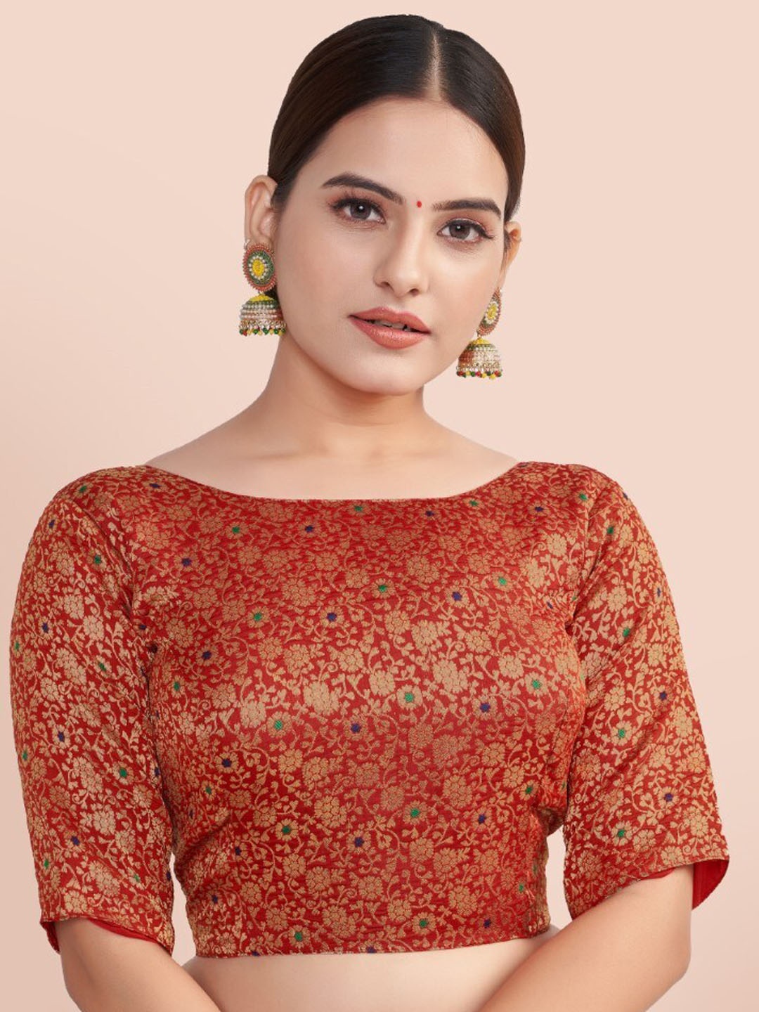 

HIMRISE Woven Design Boat Neck Blouse, Red