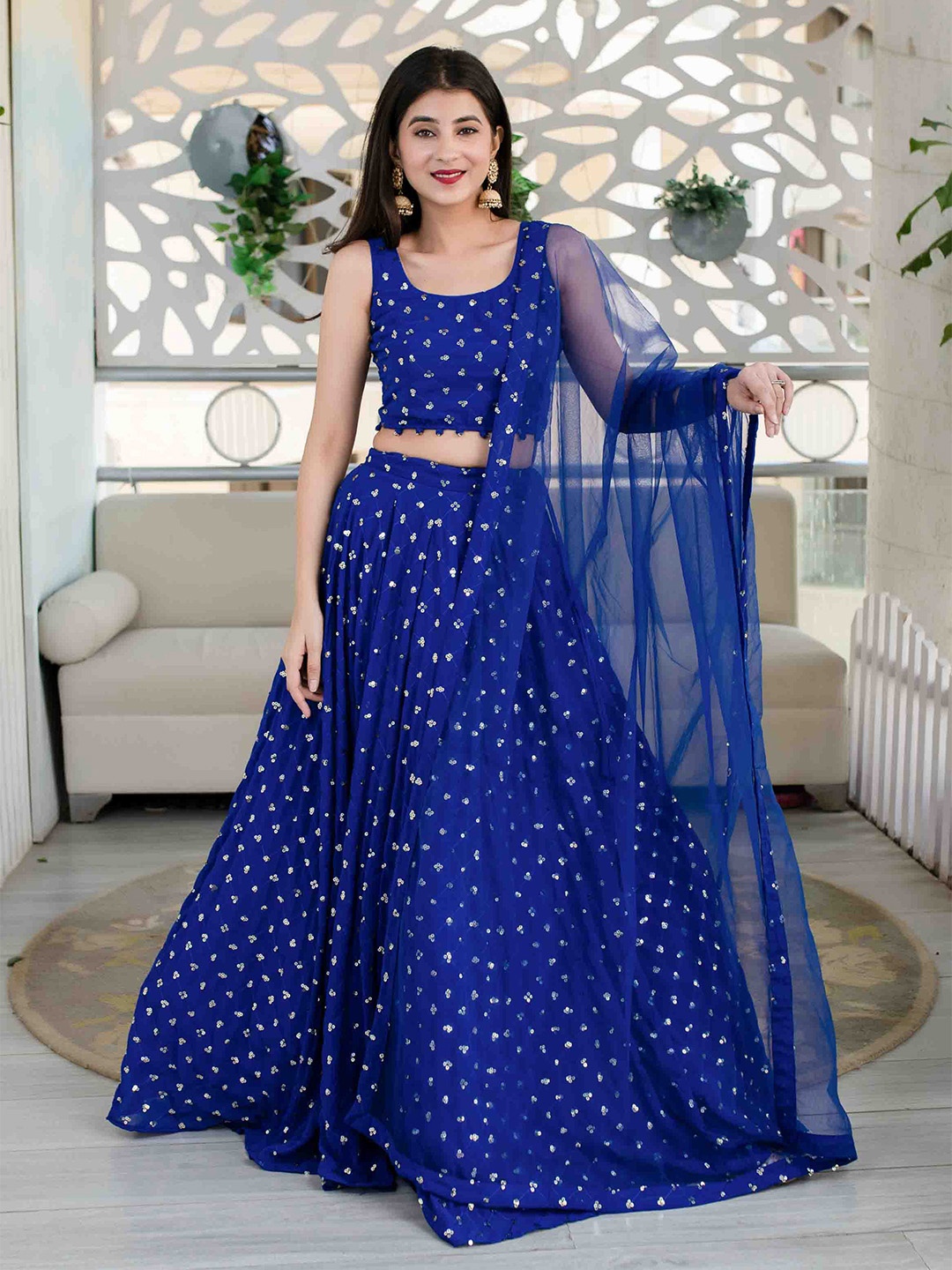 

Label Shaurya Sanadhya Embellished Sequinned Ready to Wear Lehenga & Blouse With Dupatta, Blue