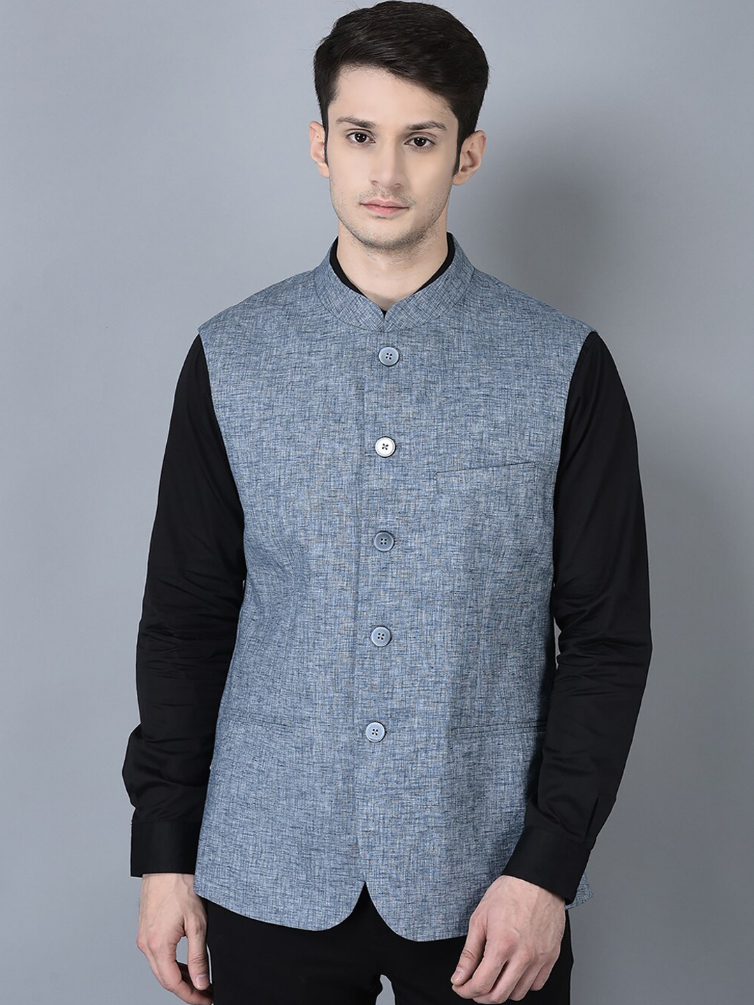 

CANOE Mandarin Collar Nehru Jacket, Blue