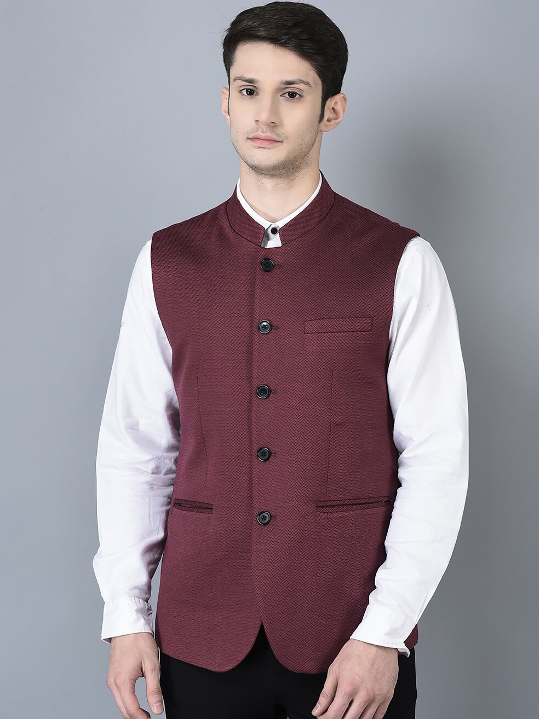 

CANOE Terry Linen Nehru Jacket, Maroon