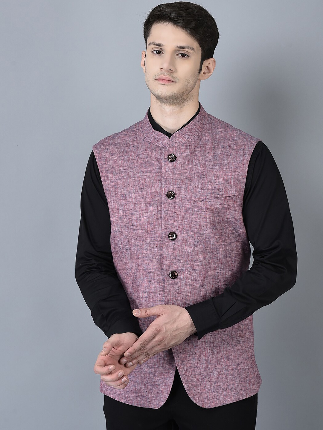 

CANOE Mandarin Collar Woven Nehru Jacket, Mauve