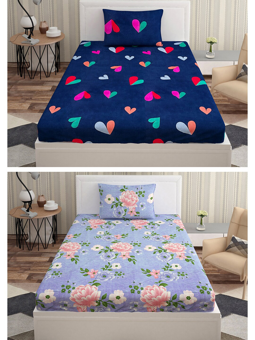 

Urban Magic Navy Blue & Blue Floral Printed 130 TC 2 Single Bedsheets With 2 Pillow Covers