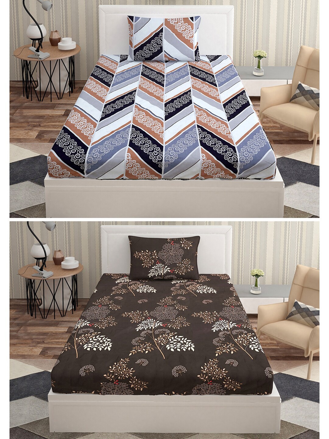 

Urban Magic Black & Blue Floral Printed 160 TC 2 Single Bedsheets With 2 Pillow Covers
