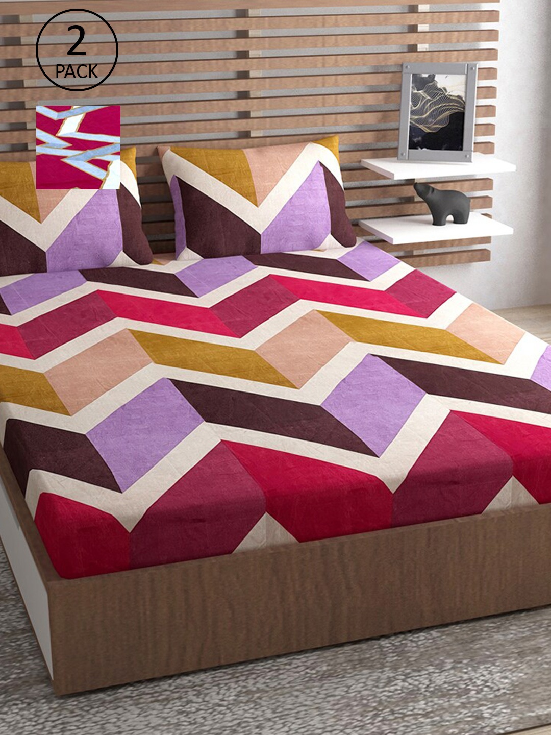 

Urban Magic Magenta & Purple Printed 130 TC 2 Queen Bedsheets With 4 Pillow Covers