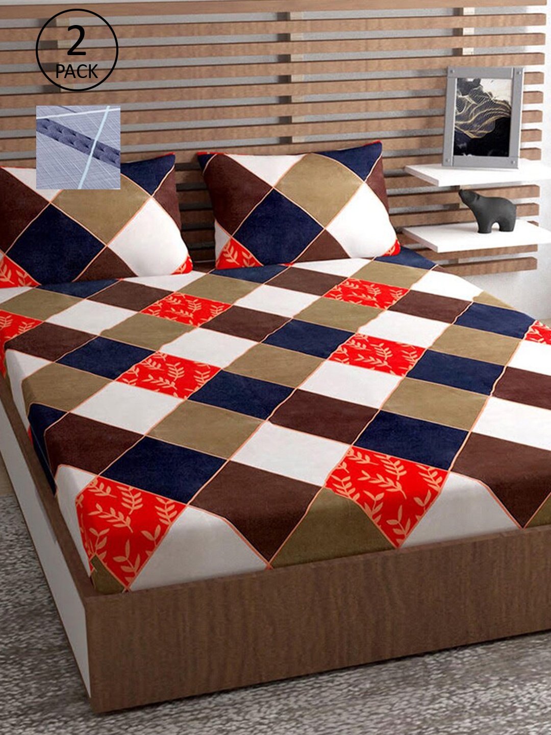 

Urban Magic Brown & Blue Geometric 140 TC 2 Queen Bedsheet With 4 Pillow Covers