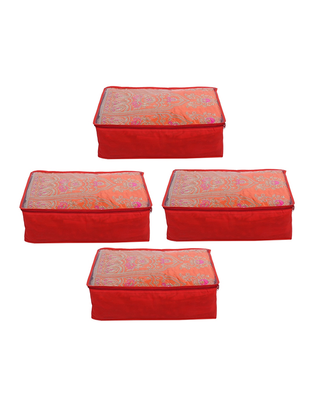 

Home Fresh Red 4-Pieces Lehenga Covers With Transparent Window
