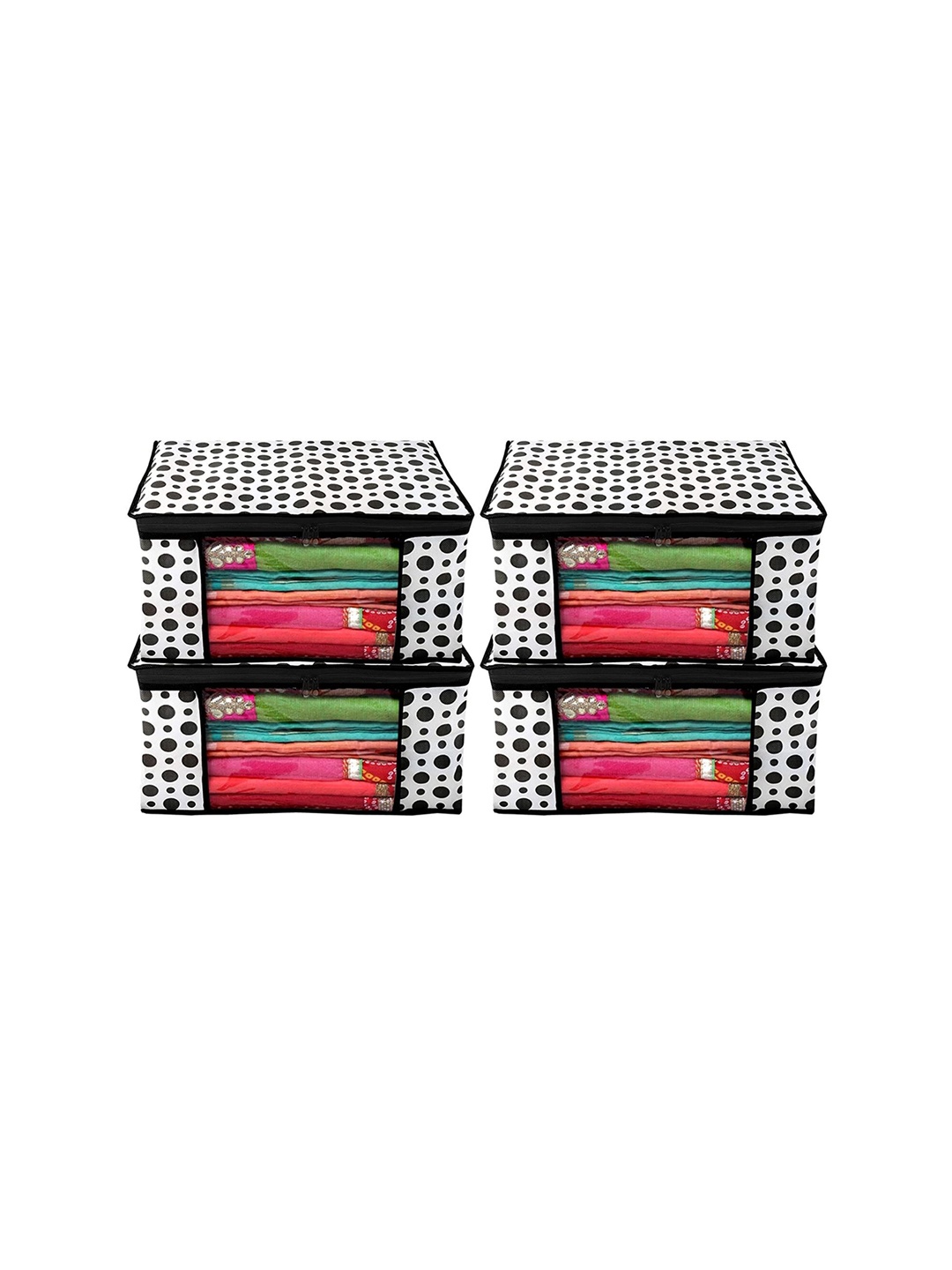 

Home Fresh White & Black 4-Pieces Polka Dots Printed Saree Organisers