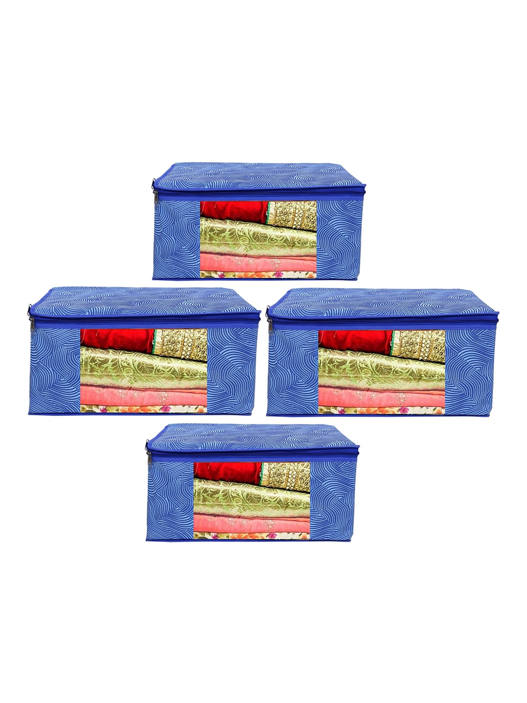 

Home Fresh Blue 4-Pieces Leheriya Printed Saree Covers With Transparent Window