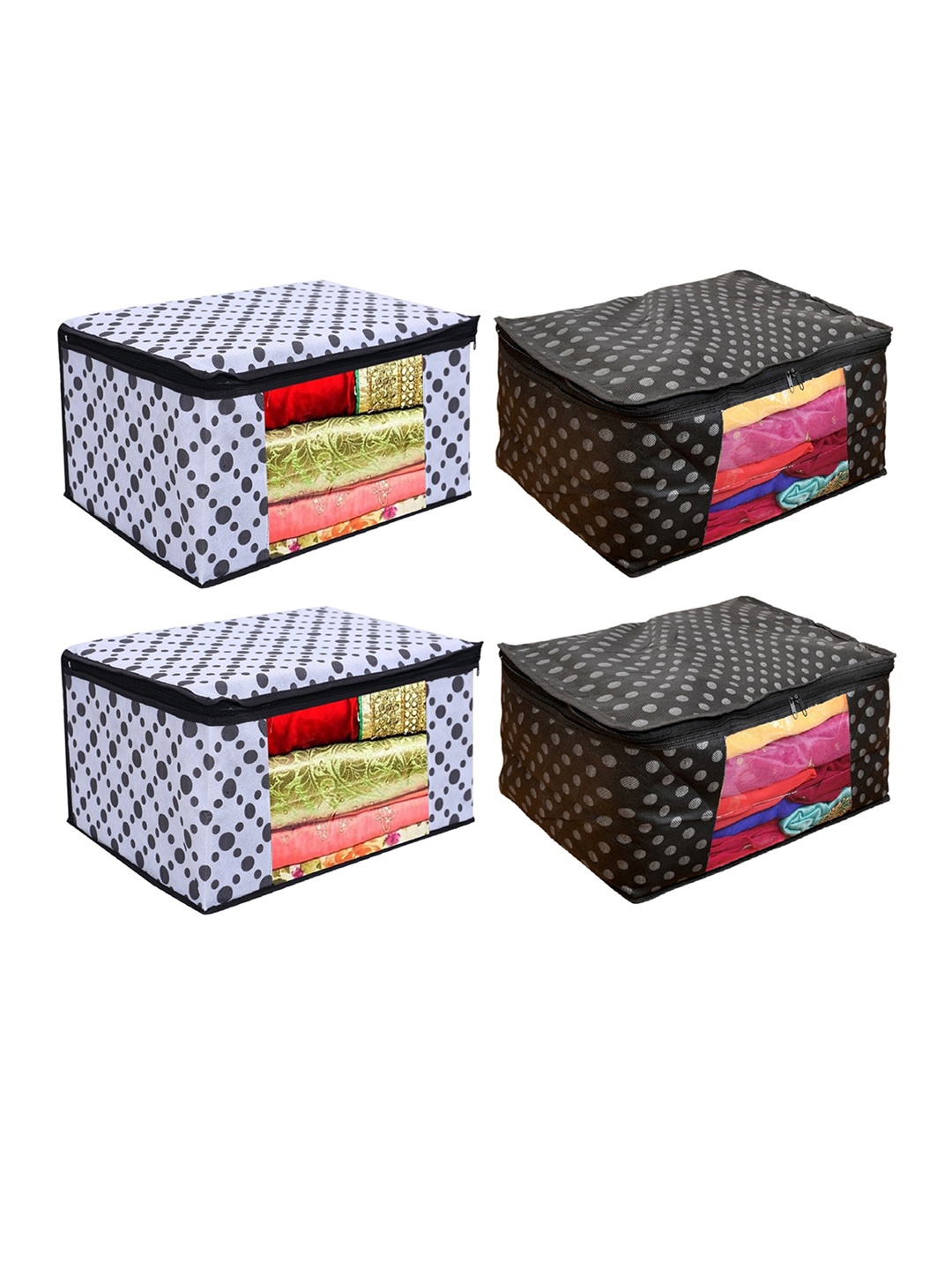 

Home Fresh Black & White 4 Pieces Polka Dot Printed Multi Utility Organisers